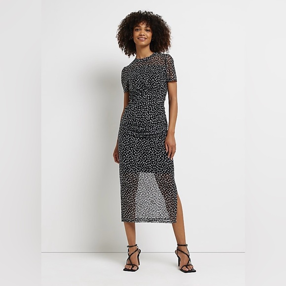 River Island Dresses & Skirts - River Island Black and White mesh midi cocktail dress with zipper